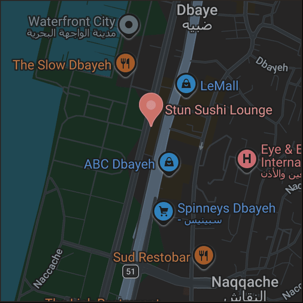 Map of Dbayeh, sea-side road